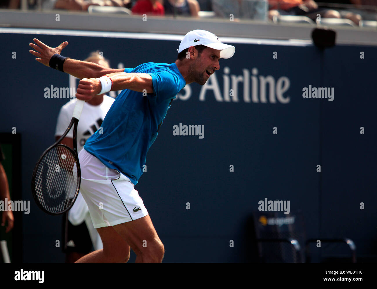 Flushing Meadows, New York, United States - 21 août 2019. Novak Djokovic la Serbie de pratiquer au National Tennis Center de Flushing Meadows, New York en préparation pour l'US Open qui débute lundi prochain. Crédit : Adam Stoltman/Alamy Live News Banque D'Images