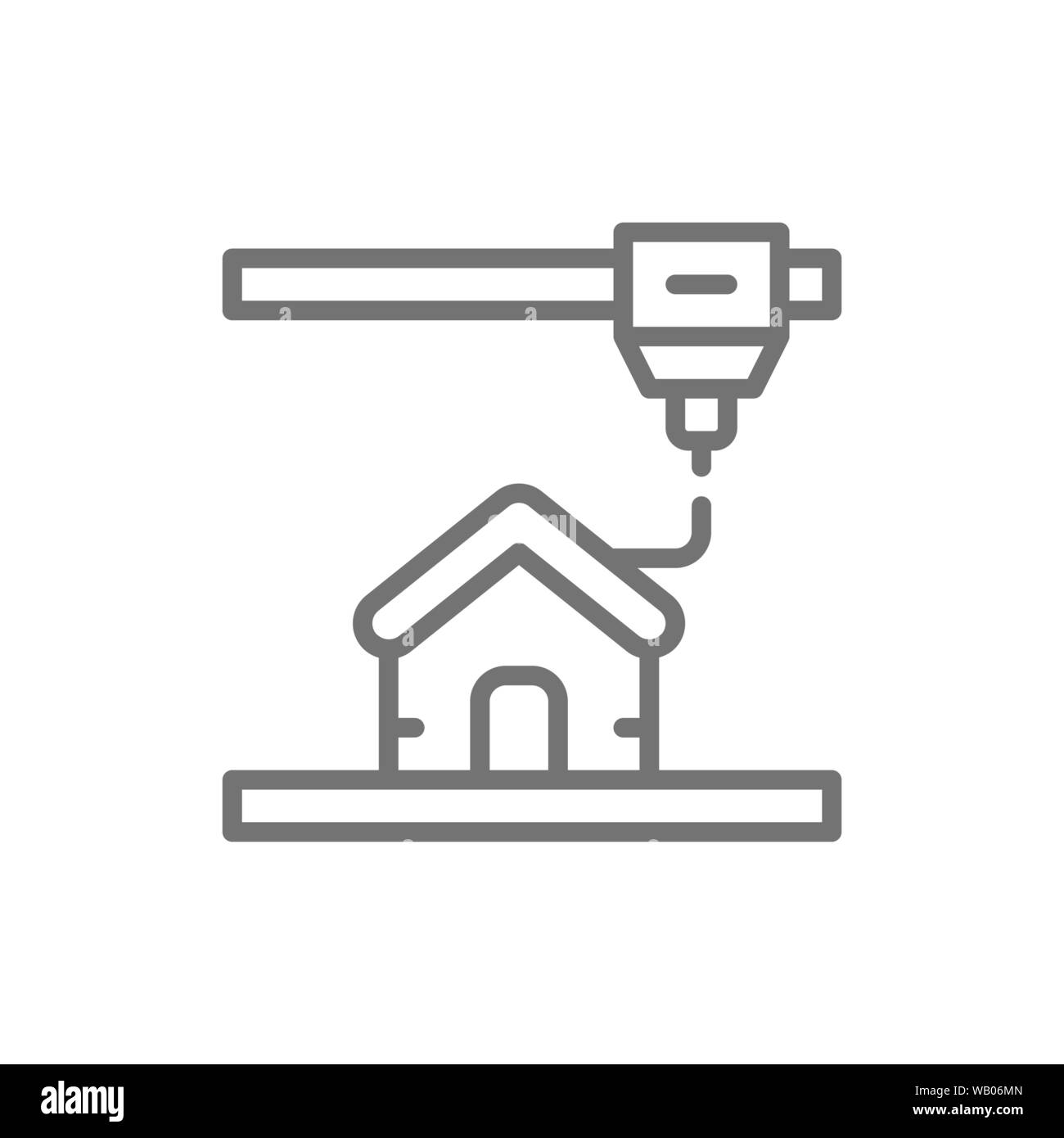 Une maison d'impression 3D, l'icône de la ligne de l'imprimante industrielle. Illustration de Vecteur