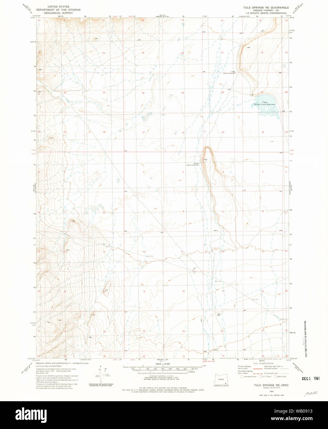 Carte de l'USGS Topo Oregon Tule Springs NE 2818901981 Restauration 24000 Banque D'Images