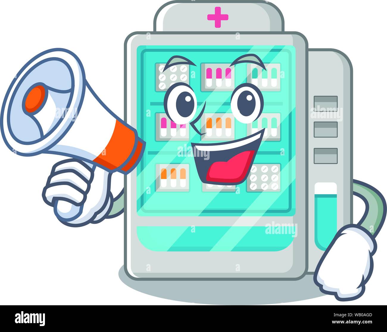 Mégaphone avec distributeur automatique de médicaments sur le dessin animé Illustration de Vecteur