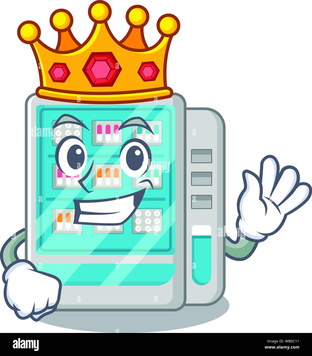 Médicaments King distributeur automatique sur une mascotte Illustration de Vecteur