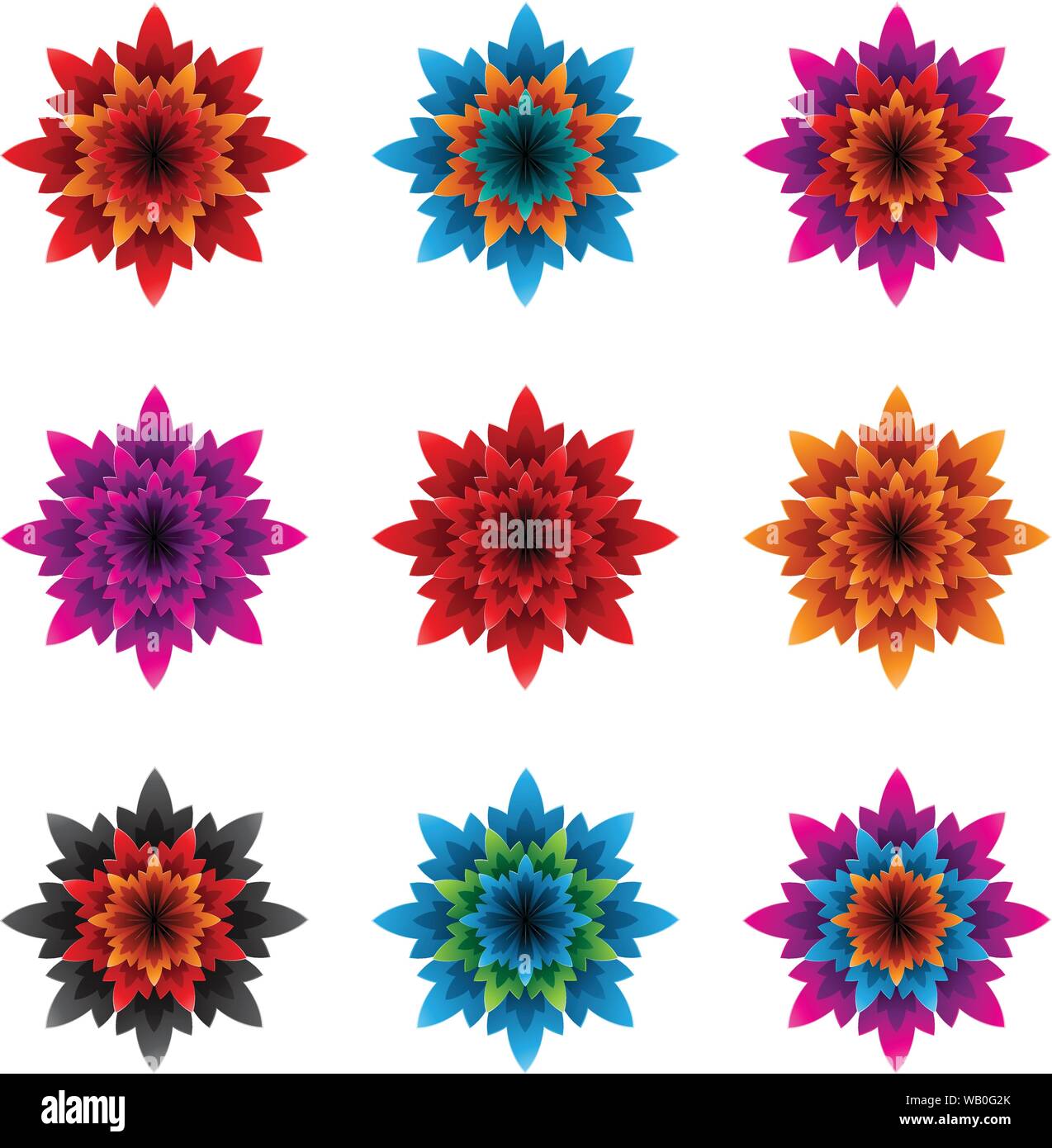 Vector Illustration of Colorful Bold fleurs avec pétales hérissés isolé sur fond blanc Illustration de Vecteur