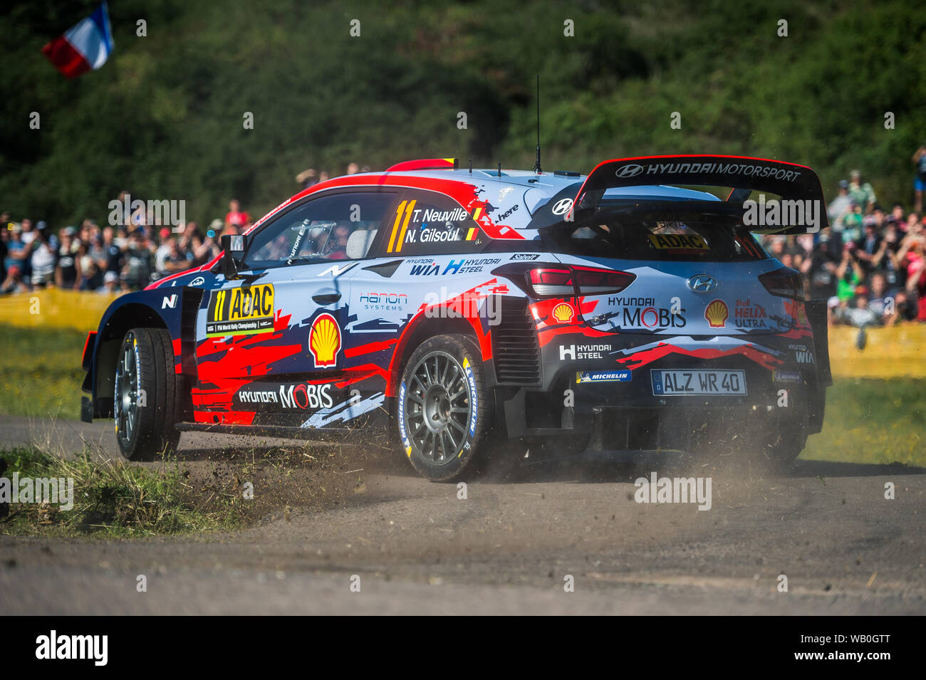 Thierry Neuville et Nicolas Gilsoul avec Hyundai i20 WRC Coupé au shakedown ADAC Deutschland rallye WRC de 2019. Banque D'Images