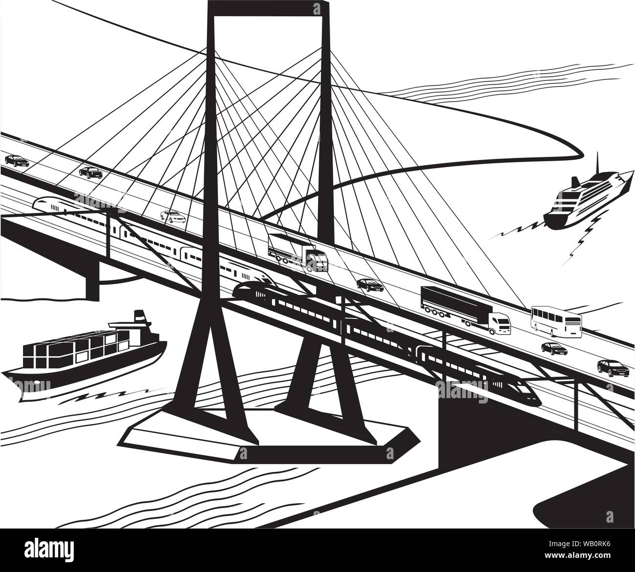 Pont de transport multifonctionnel en perspective - vector illustration Illustration de Vecteur