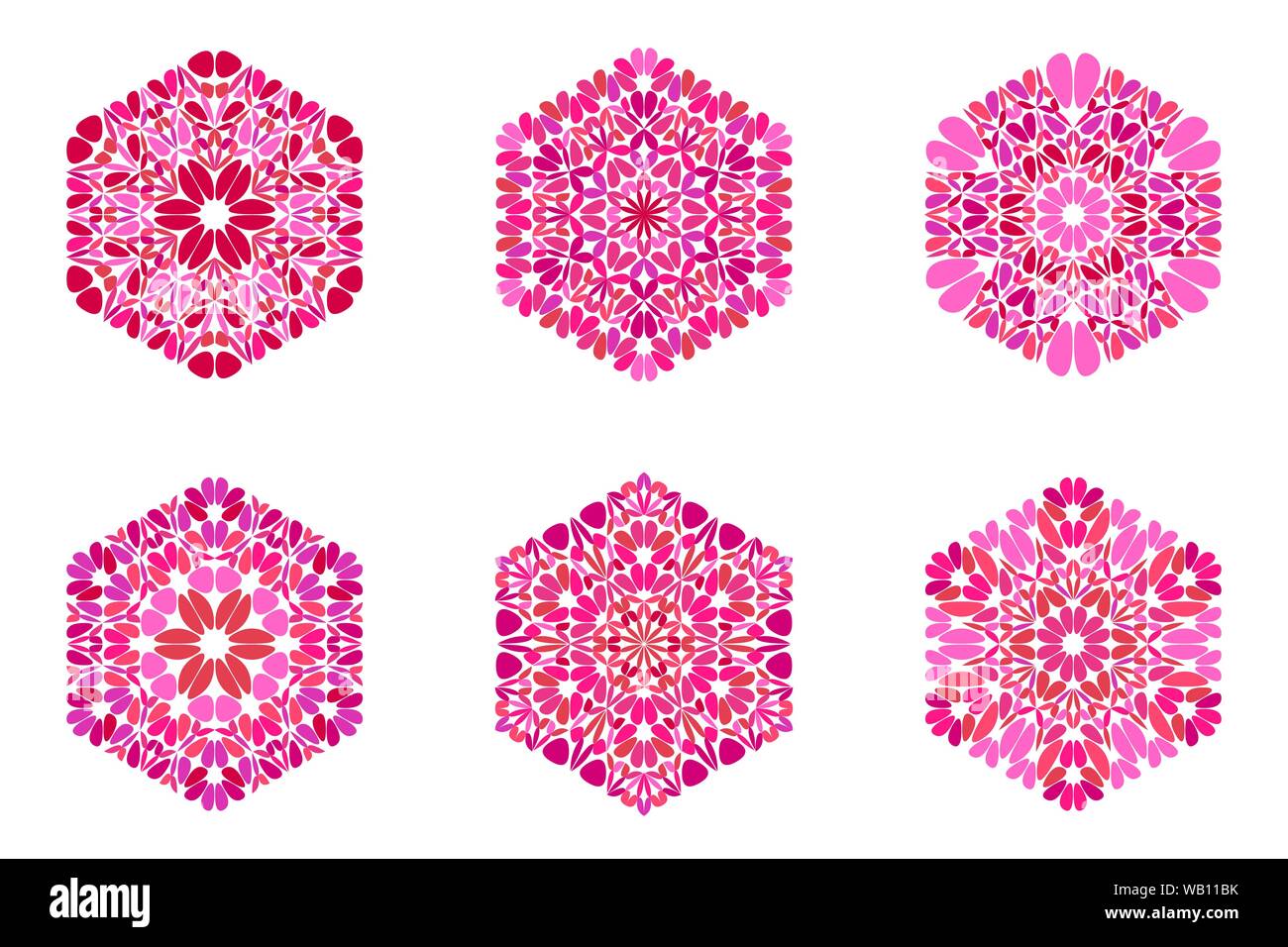 Ornement floral orné isolé symbole hexagonal set - dont les motifs ornementaux des conceptions graphiques vectoriels Illustration de Vecteur