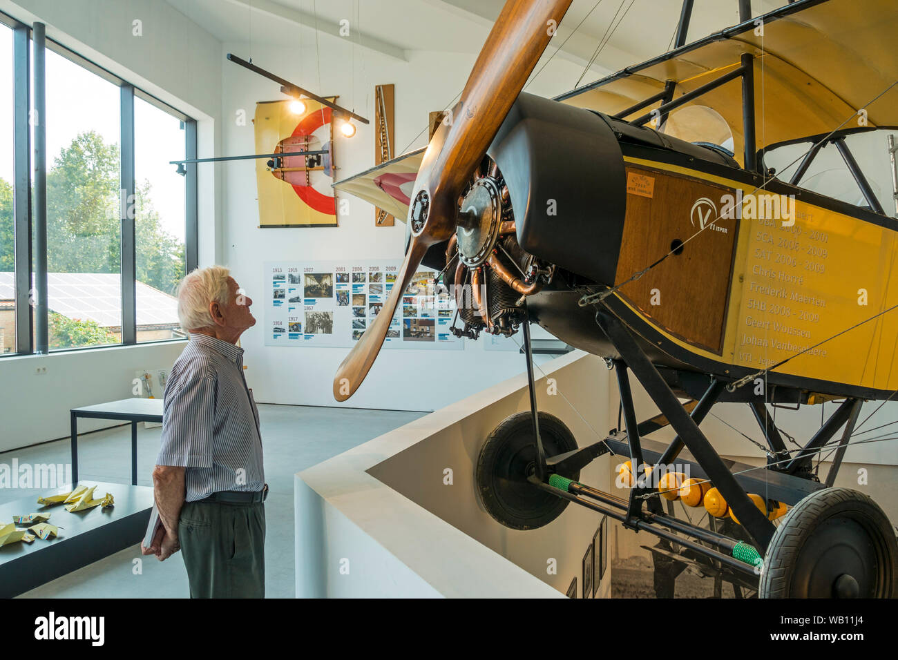 Réplique de la PREMIÈRE GUERRE MONDIALE, Morane-Saulnier L à l'pavillon Guynemer, musée sur WW1 flying ace fighter pilot Georges Guynemer, Poelkapelle, Flandre orientale, Belgique Banque D'Images