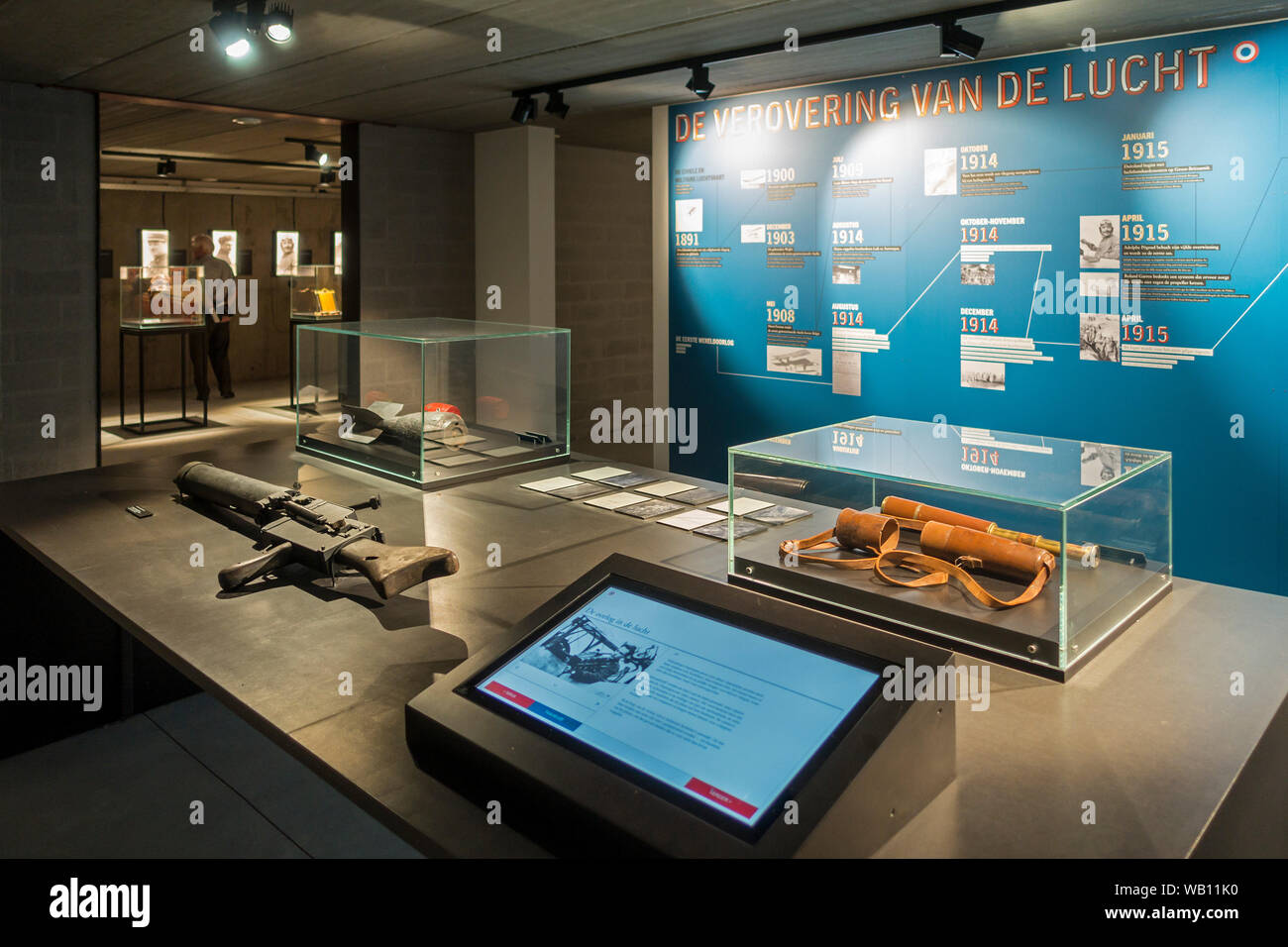 Exposition au pavillon Guynemer, musée sur WW1 flying ace pilot Georges Guynemer, Poelkapelle, Flandre occidentale, Belgique Banque D'Images