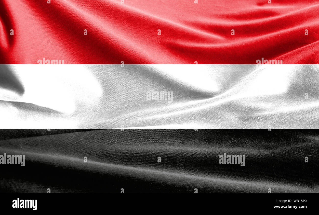 Drapeau réaliste du Yémen sur la surface d'un tissu Banque D'Images