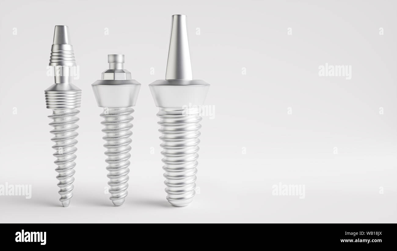 Trois implants différents sur fond blanc - rendu 3d Banque D'Images