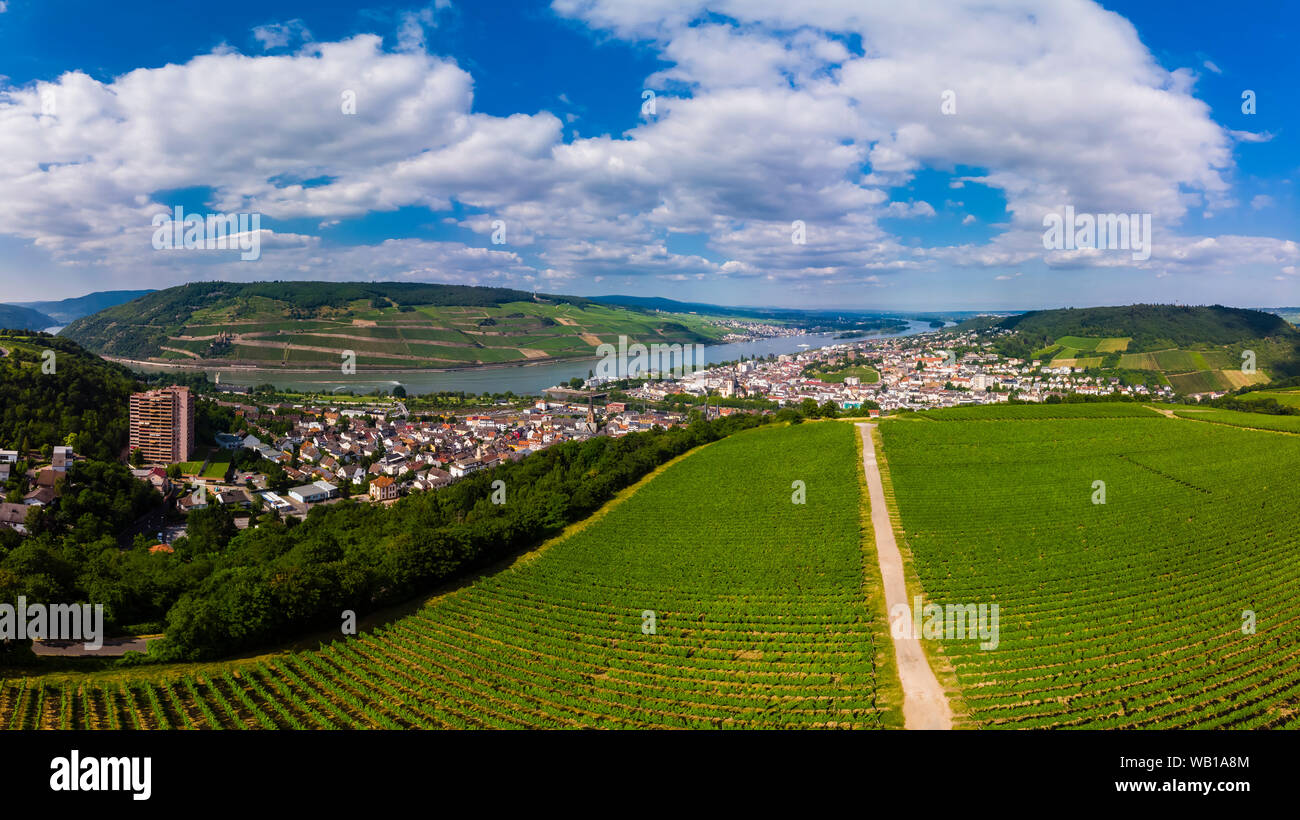 Allemagne, Rhénanie-Palatinat, vue aérienne de Weiler am Rhein, rivière Nahe et Bingen am Rhein Banque D'Images