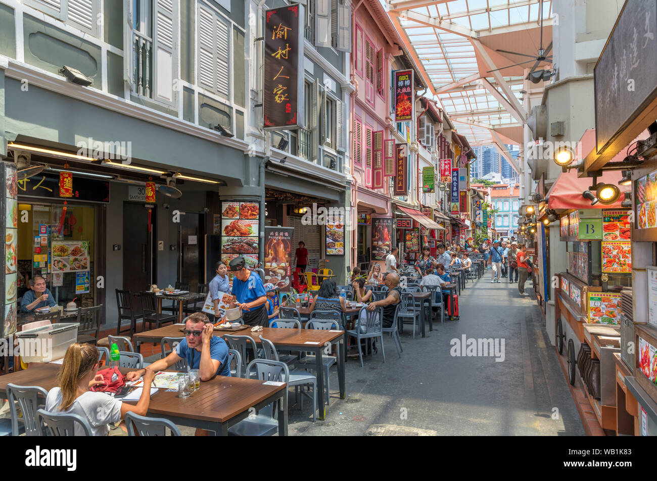 Restaurants sur Smith Street (rue de l'alimentation) dans le quartier chinois, la ville de Singapour, Singapour Banque D'Images