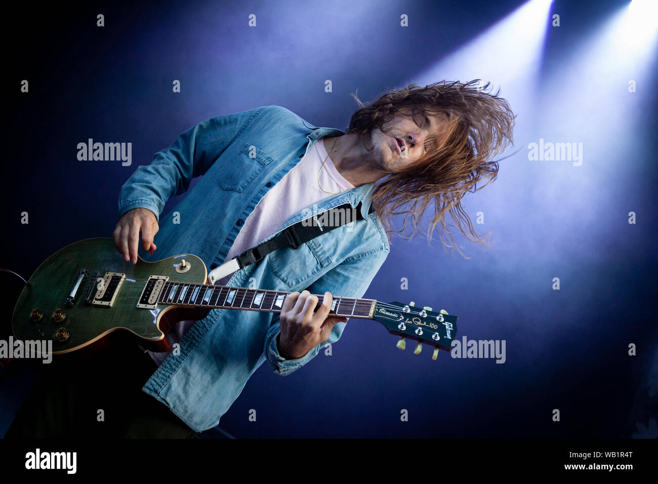 Trondheim, Norvège. 15 août, 2019. Le groupe de punk hardcore américain tourniquet effectue un concert live au cours de la Norwegian music festival 2019 Pstereo à Trondheim. Ici le guitariste Pat McCrory est vu sur scène. (Photo crédit : Gonzales Photo - Tor Atle Kleven). Banque D'Images