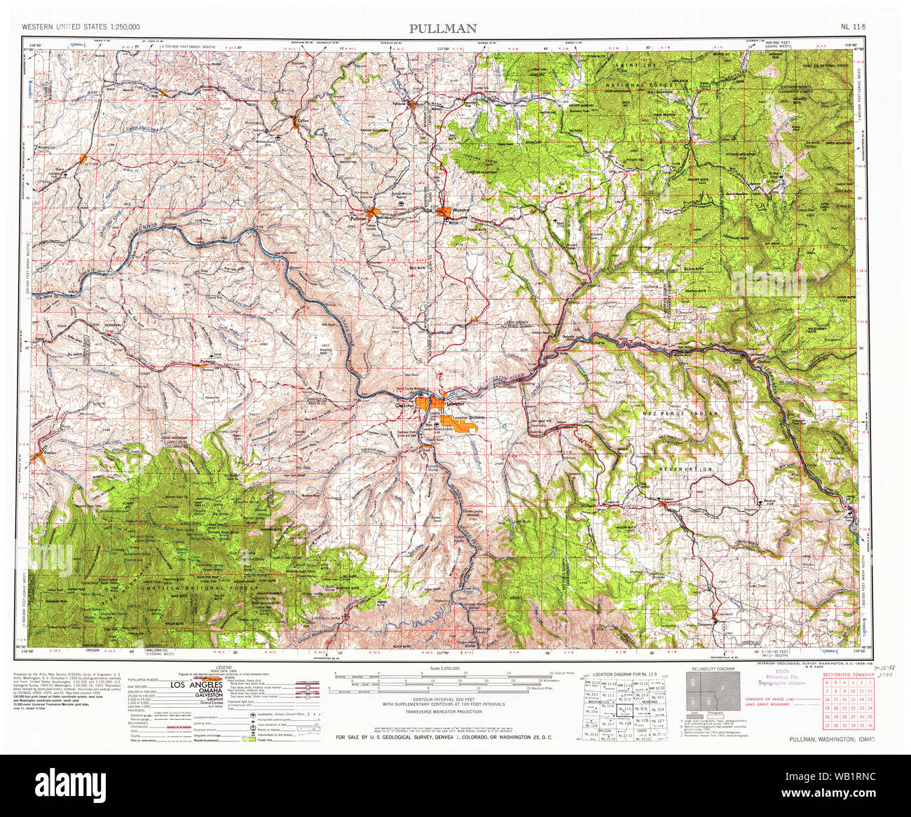 Topo USGS Map Washington Pullman 2433101958 Restauration 250000 Banque D'Images