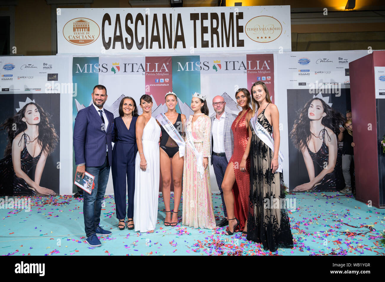 Casciana Terme, Italie. Août 23, 2019. Finale de Mlle Toscane 2019, sur la place centrale de Casciana Terme avec la présence de Miss Italia 2018 Carlotta Maggiorana, Miss Italie 2016 Alexei Risaliti et le gagnant de Ballando con le stelle Sara di Vaira. (Photo par Stefano Dalle Luche/Pacific Press) Credit : Pacific Press Agency/Alamy Live News Banque D'Images