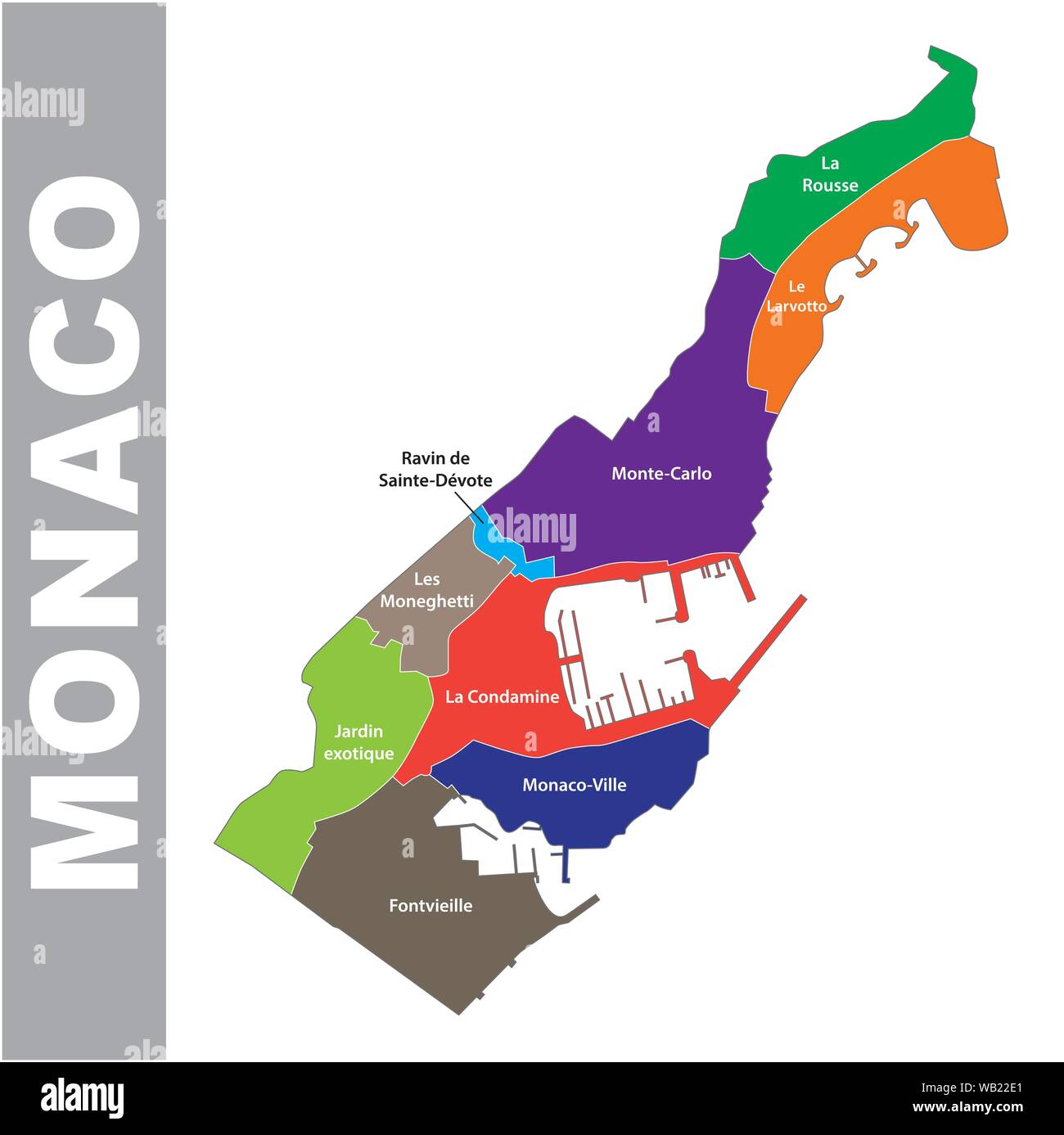 Principauté de Monaco coloré carte politique et administrative Illustration de Vecteur