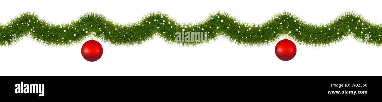 Recouvert de neige guirlande de noël avec boules Nouvel An rouge Illustration de Vecteur