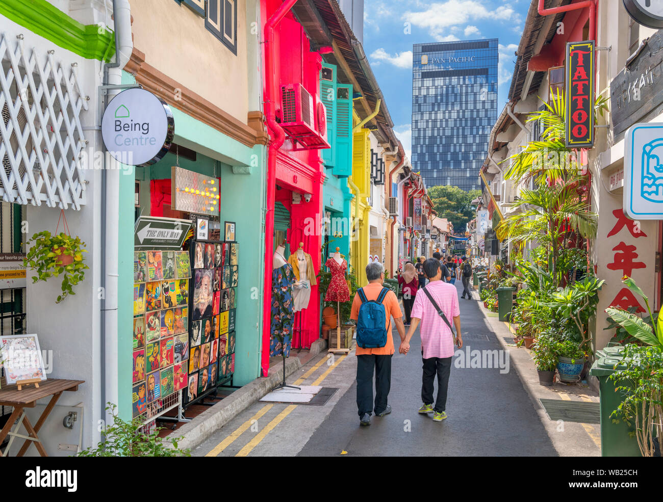 Boutiques sur Haji Lane, dans le quartier de Kampong Glam, la ville de Singapour, Singapour Banque D'Images