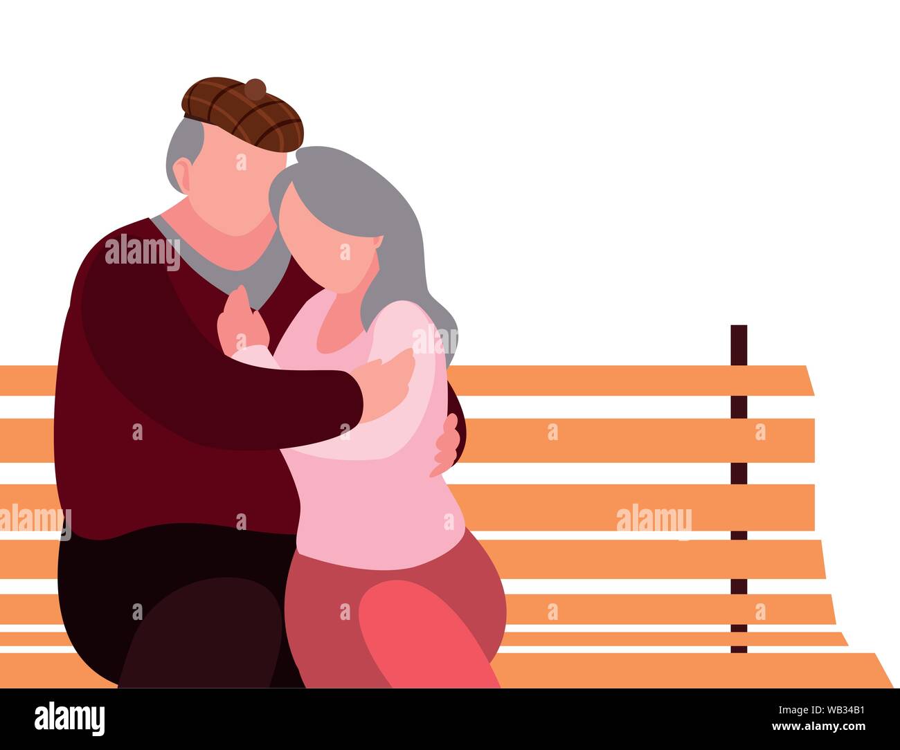 Grand-père et grand-mère assise sur un banc hugging - heureux grands-parents jour vector illustration Illustration de Vecteur