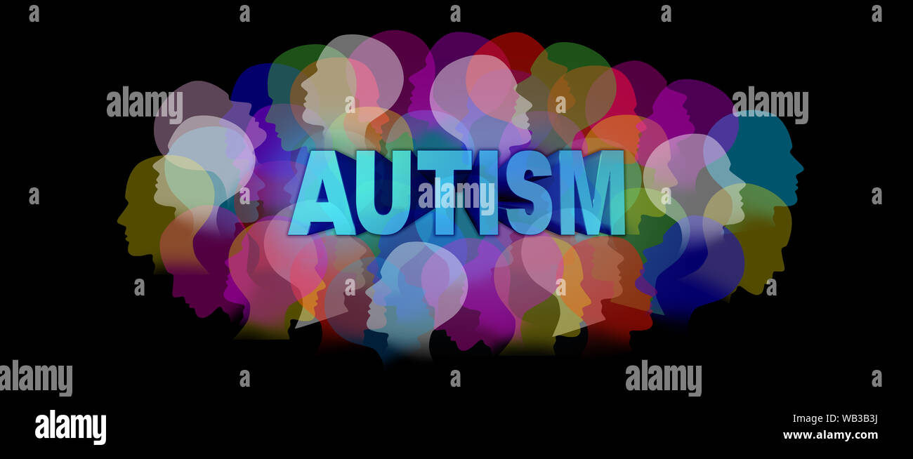 Le diagnostic de l'autisme et les troubles autistiques ou ASD concept concept comme un groupe de visages humains montrant la couleur specrtrum comme un symbole de la santé mentale. Banque D'Images