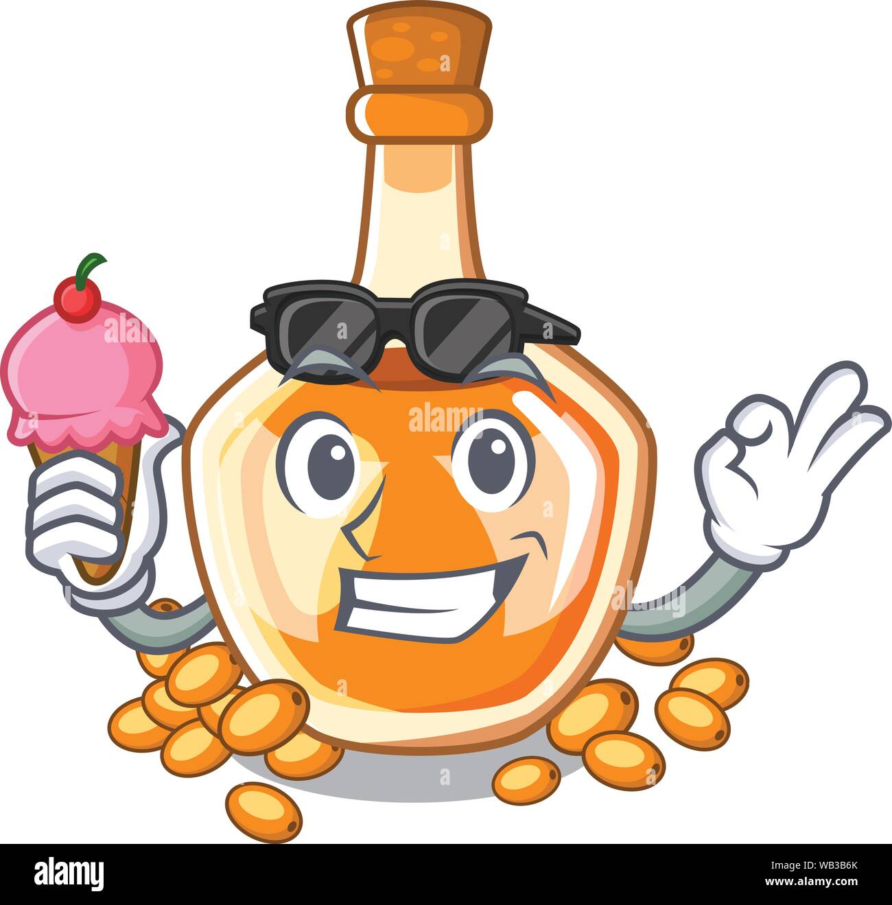 Avec l'huile d'argousier crème glace isolé sur Mascot Illustration de Vecteur