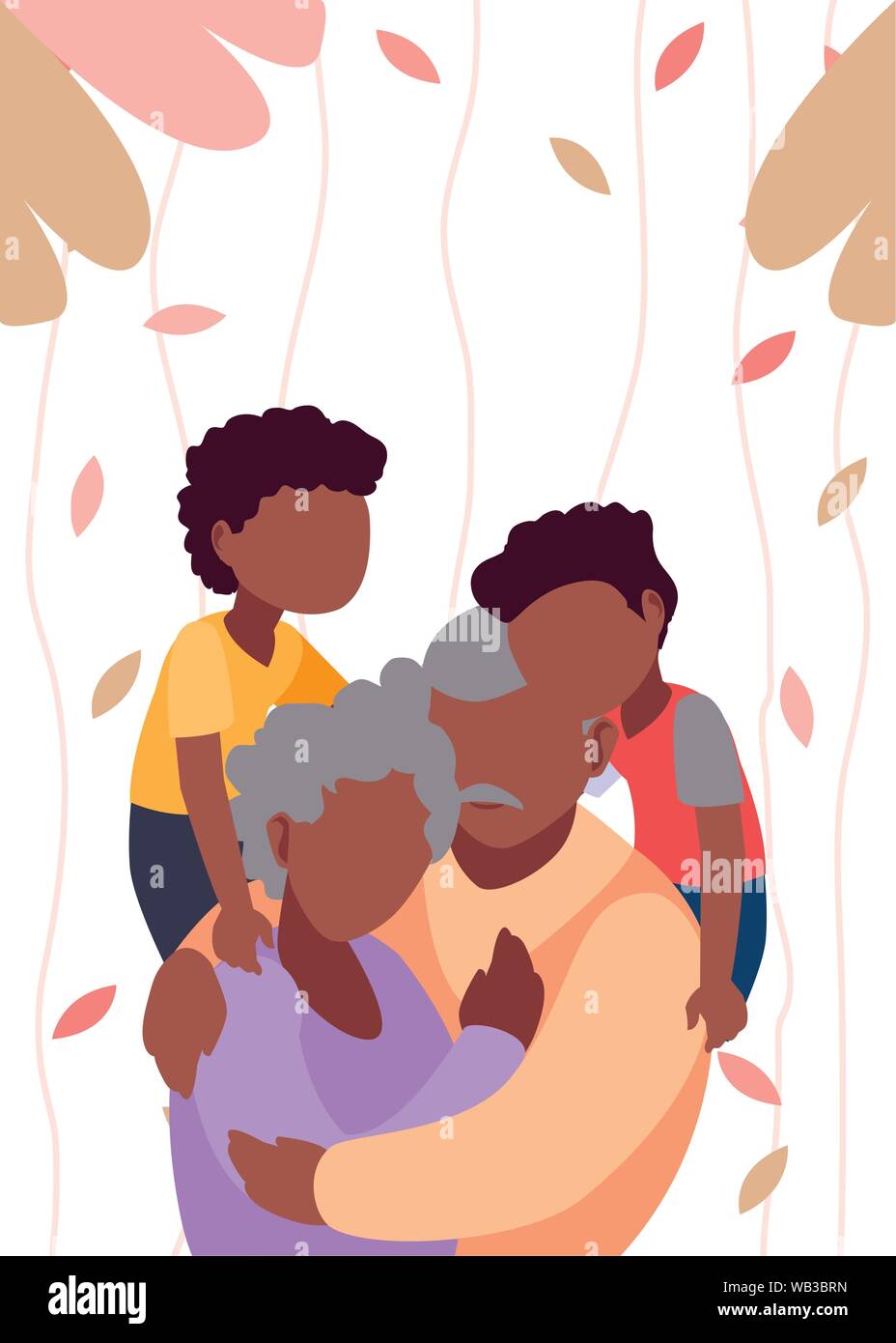 Papi et mamie hugging avec leur grandchildrens - heureux grands-parents jour vector illustration Illustration de Vecteur