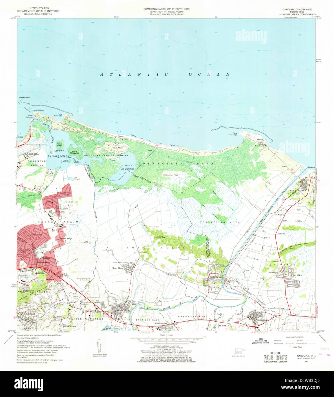 Carte TOPO USGS Porto Rico PR Carolina 3620671963 Restauration 20000 Banque D'Images