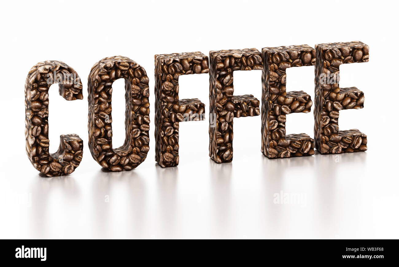 Mot composé de café grains de café torréfié. 3D illustration. Banque D'Images