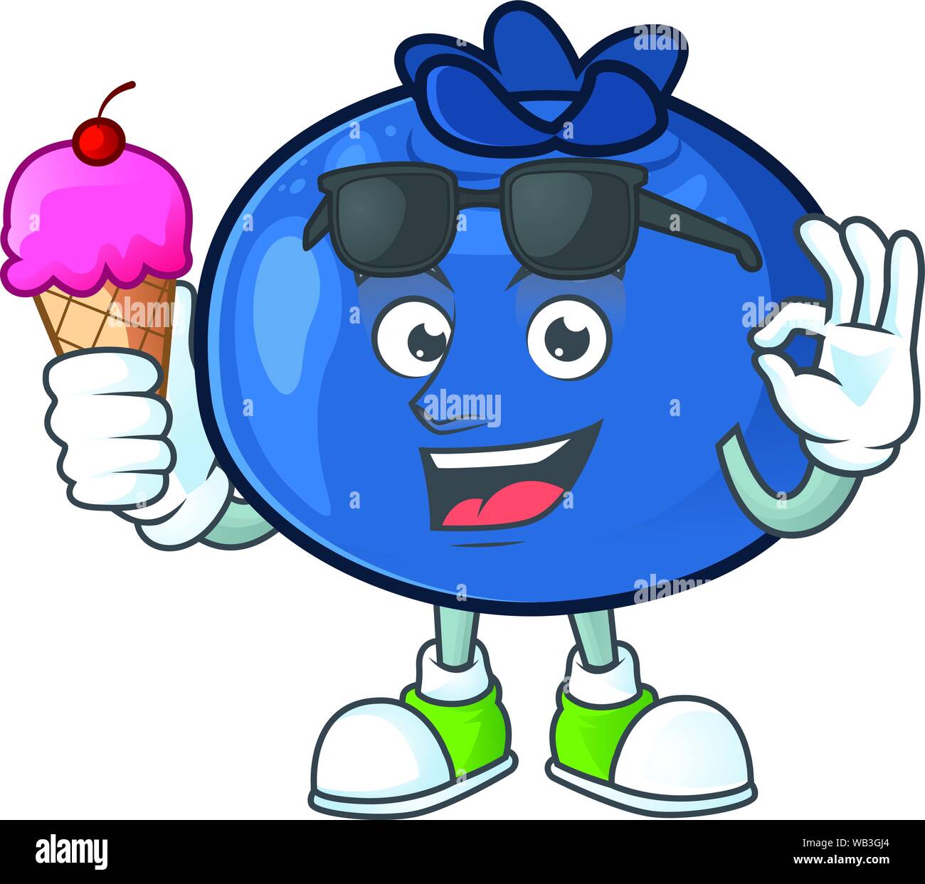 Avec la crème glacée cartoon funny bleuets frais avec mascot Illustration de Vecteur