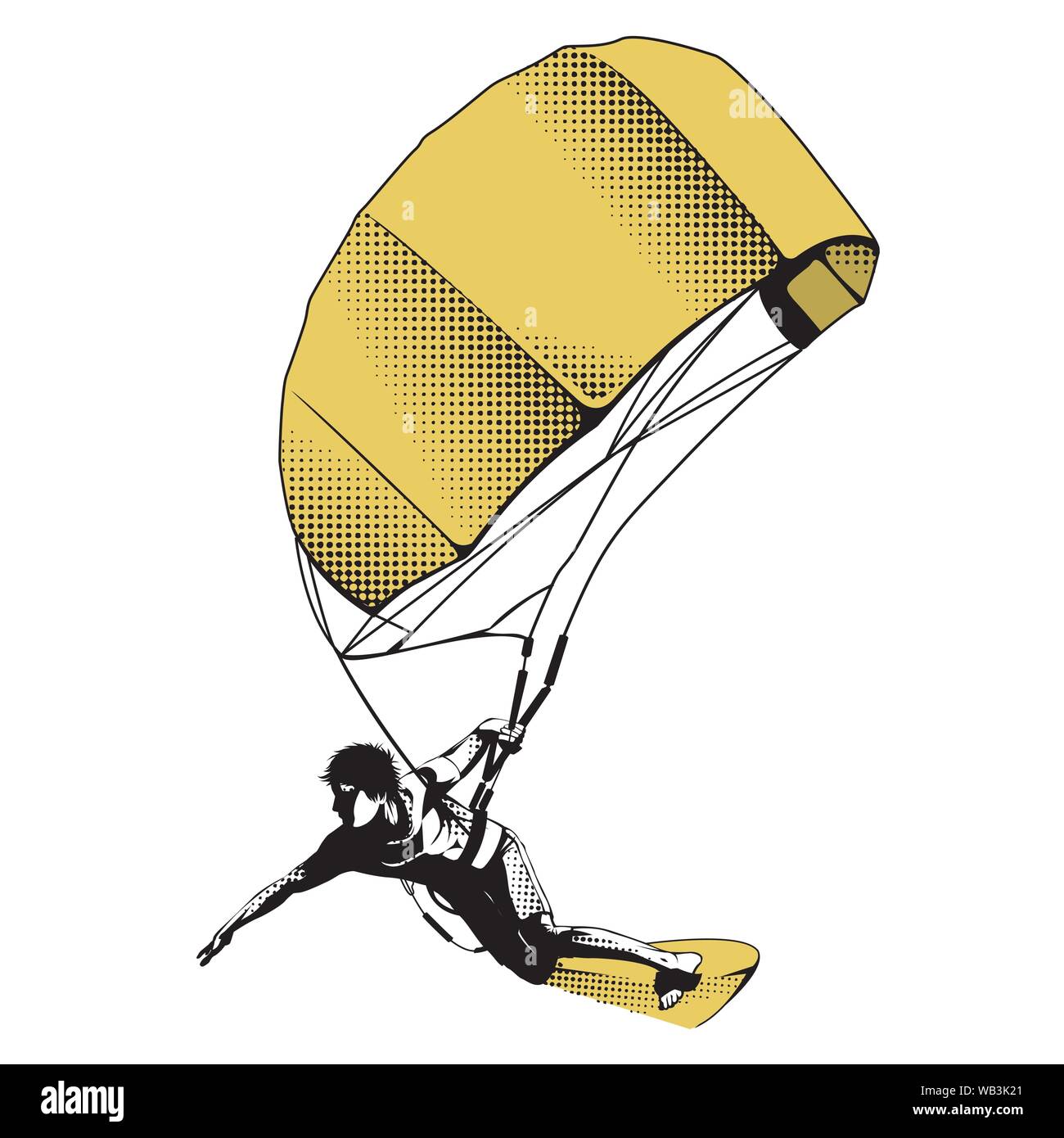 Kitesurfer sautant sur kitesurf board in modern design plat Illustration de Vecteur