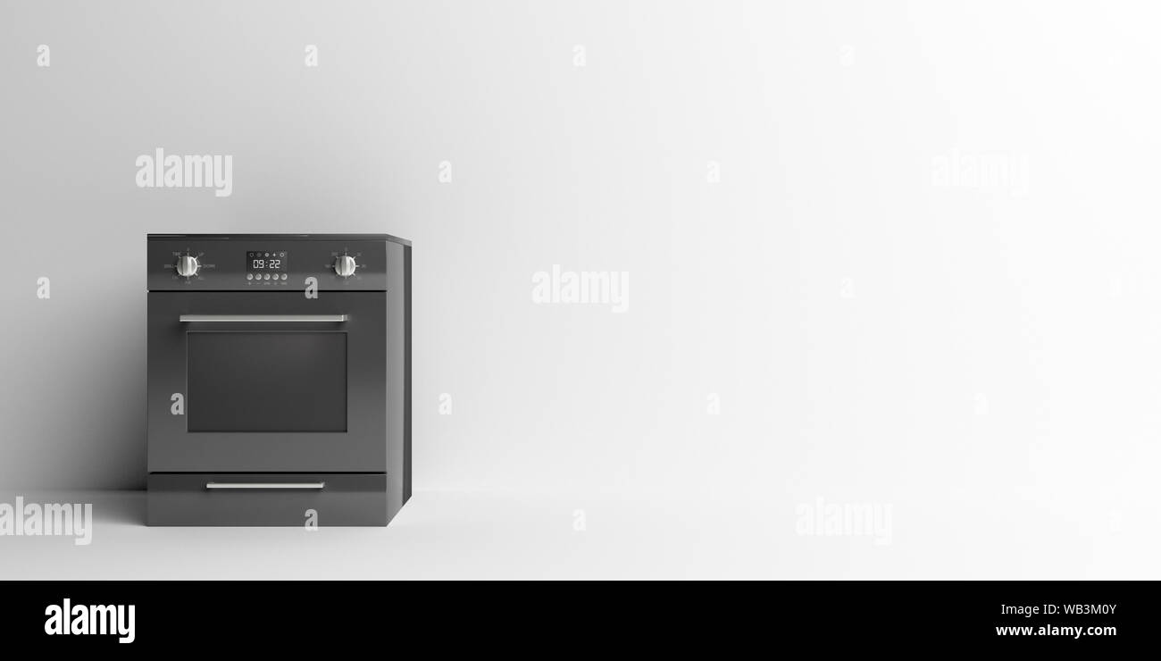 Cuisine équipée four. Cuisinière électrique home appliance, couleur noire contre fond blanc, copie de l'espace. 3d illustration Banque D'Images
