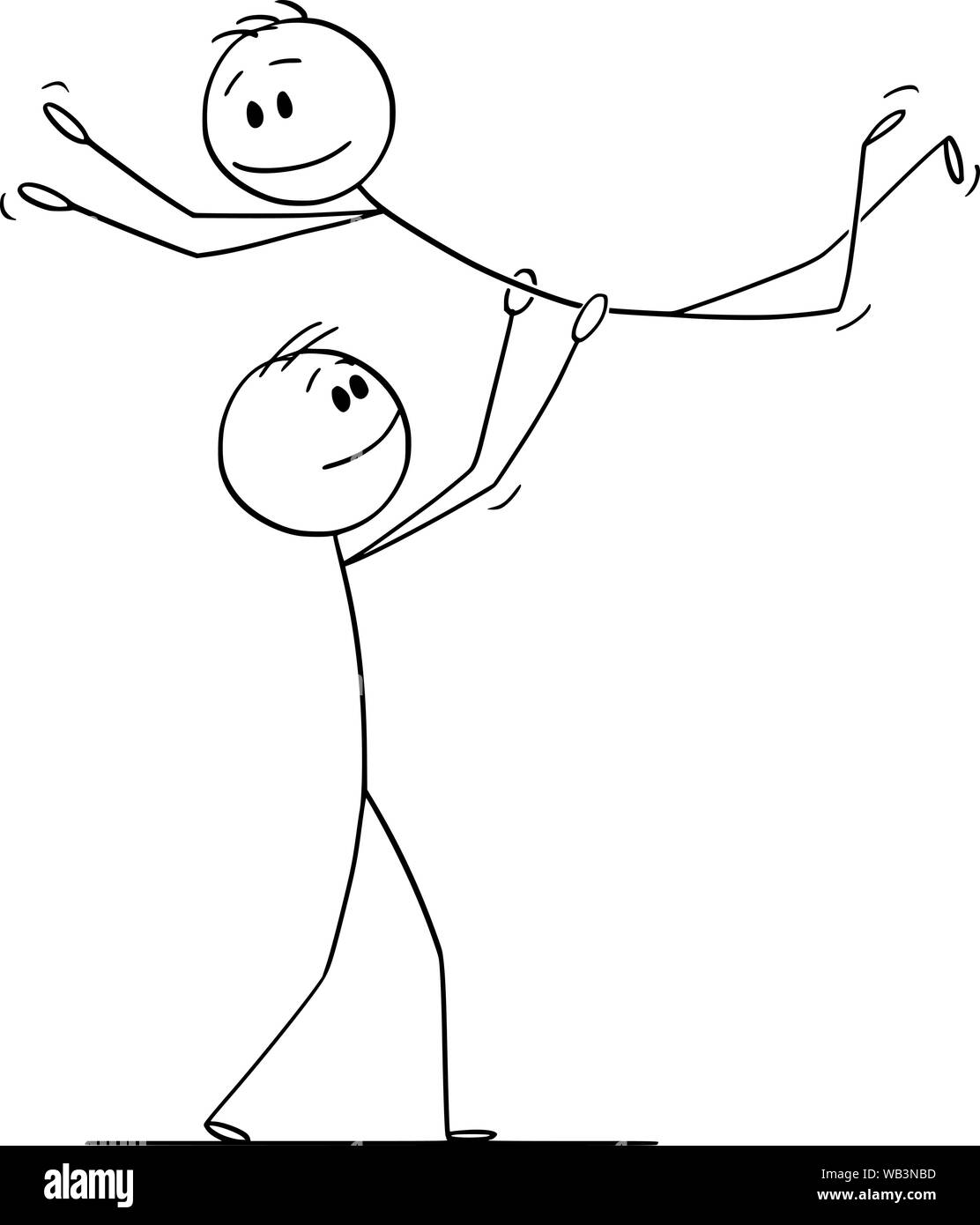 Vector cartoon stick figure dessin illustration conceptuelle du couple gay homosexuel de deux hommes performing dance posent mécaniques pendant la danse. Illustration de Vecteur