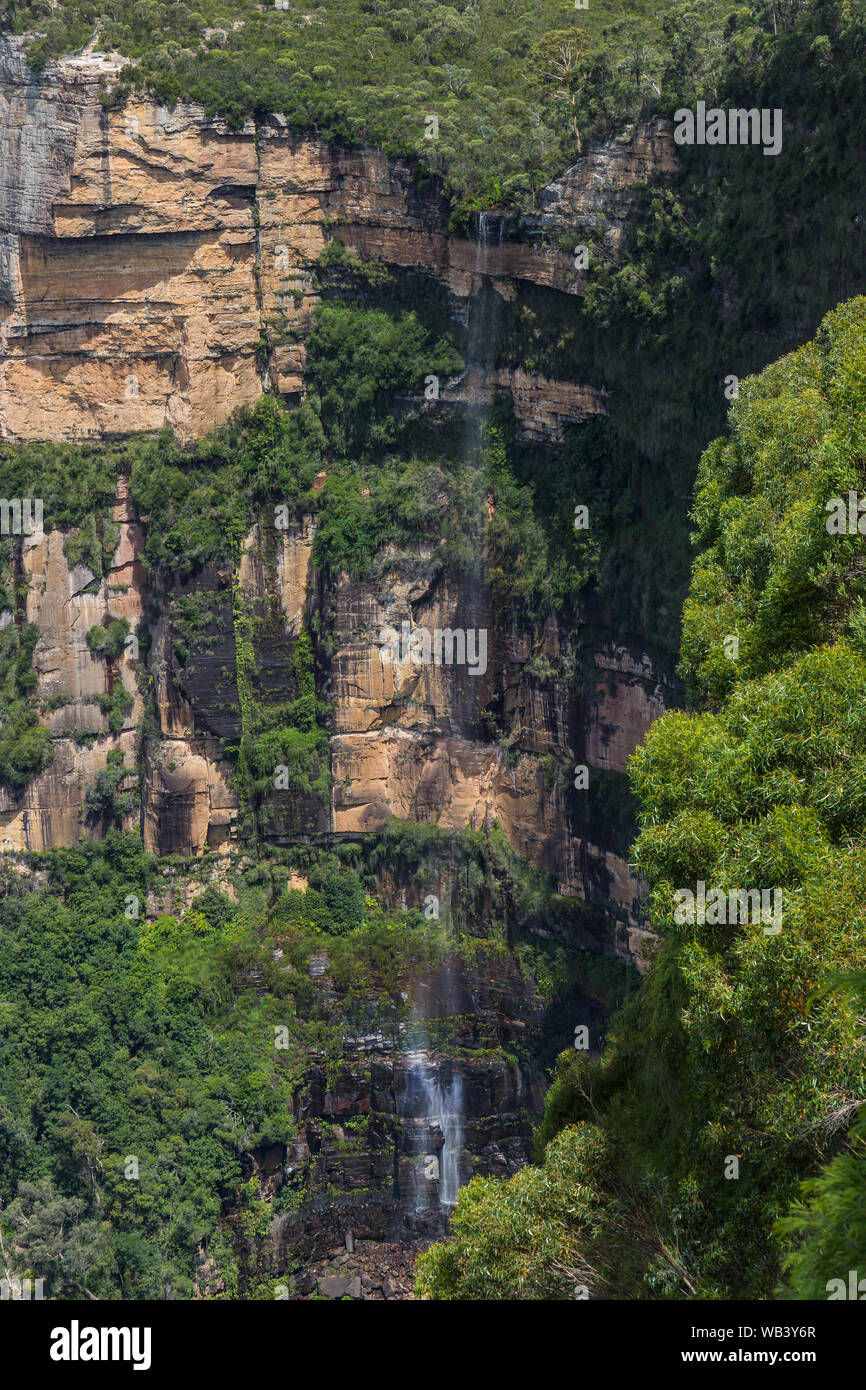 Des vues sur la montagne et une cascade de montagne, Katoomba, NSW, Australie. Banque D'Images