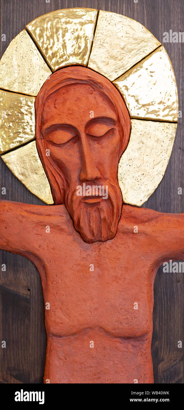 Sculpture en relief du visage de Jésus. Fabriqué en argile à modeler par Lubo Michalko. Banque D'Images Sculpture en relief du visage de Jésus. Fabriqué en argile à modeler par Lubo Michalko. Banque D'Images