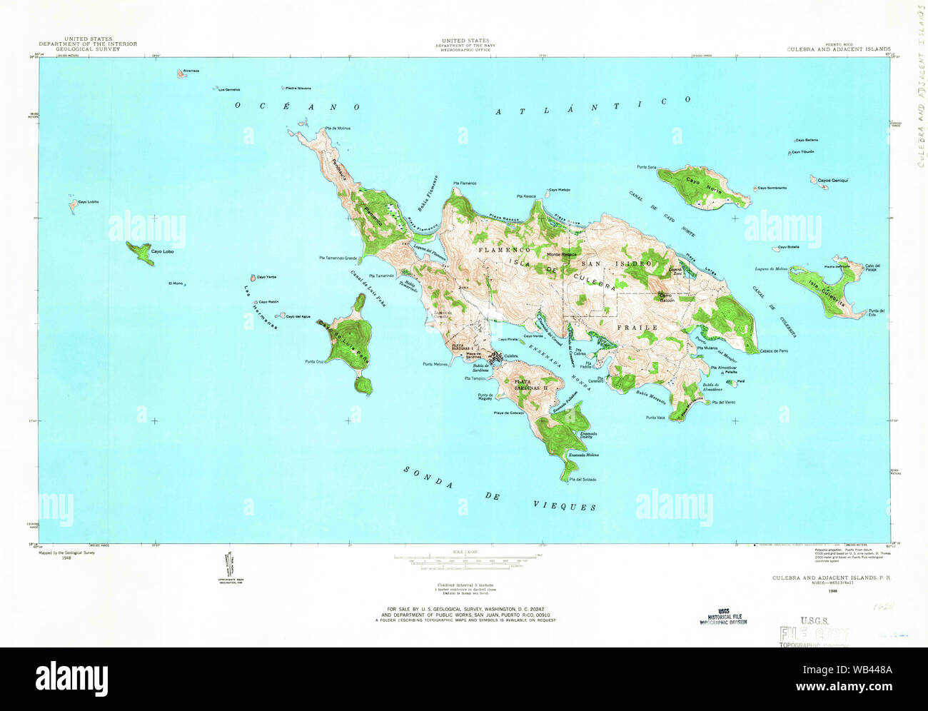 Carte TOPO USGS PR Porto Rico Vieques et îles adjacentes 3623961948 Restauration 30000 Banque D'Images