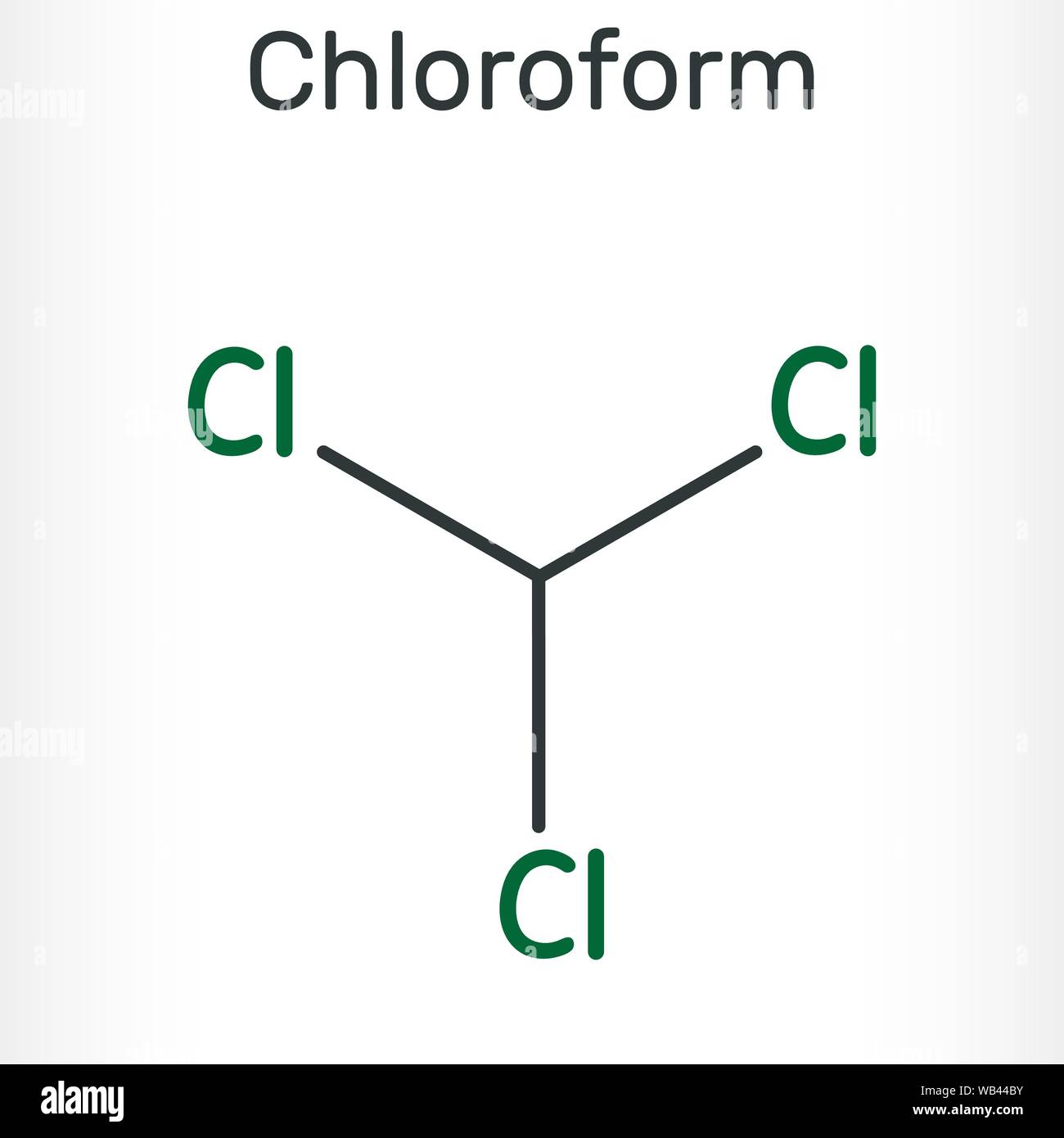 Molécule de chloroforme ou trichlorométhane. Il s'agit d'anesthésique, euphoriant, anxiolytique et sédatif. Formule chimique structurels. Vector illustration Illustration de Vecteur