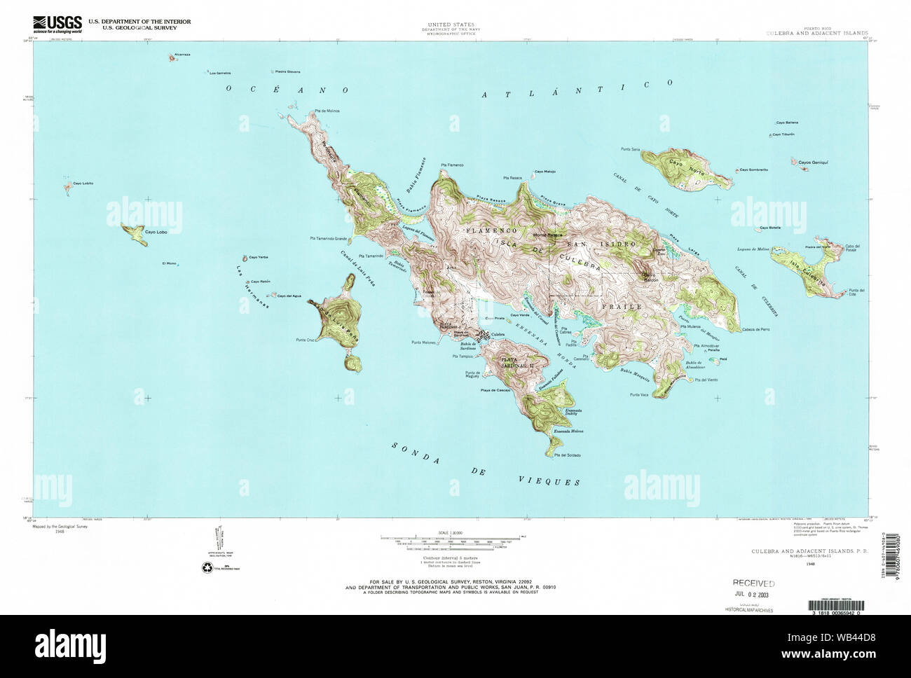 Carte TOPO USGS PR Porto Rico Vieques et îles adjacentes 3623971948 Restauration 30000 Banque D'Images