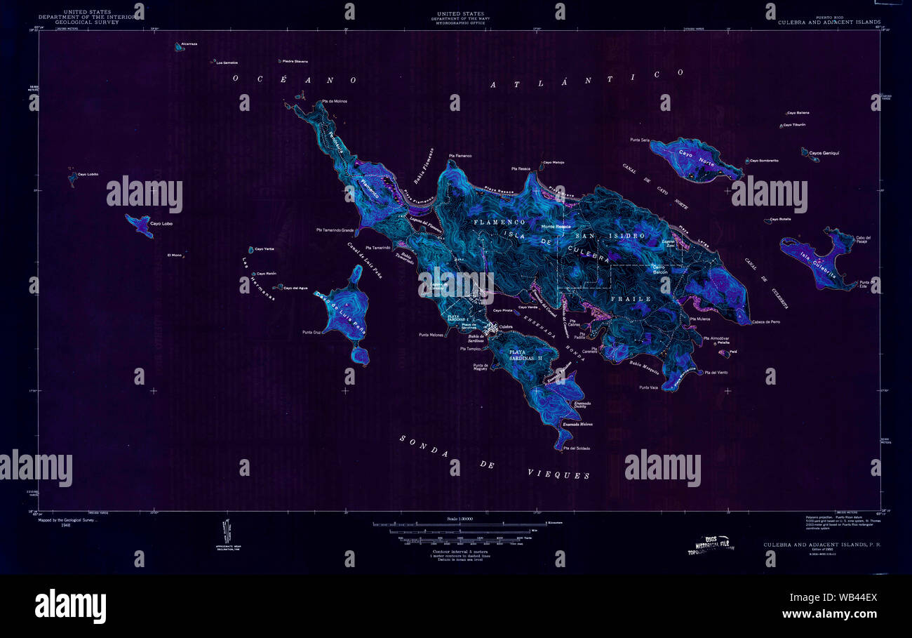 Carte TOPO USGS PR Porto Rico Vieques et îles adjacentes 3623981950 30000 Restauration inversé Banque D'Images