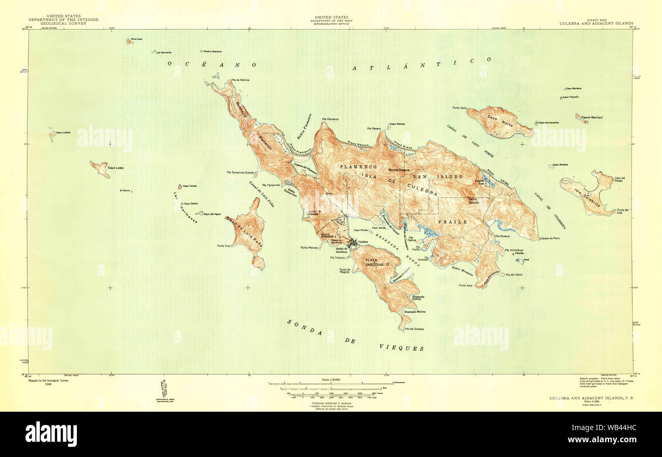 Carte TOPO USGS PR Porto Rico Vieques et îles adjacentes 3623991950 Restauration 30000 Banque D'Images