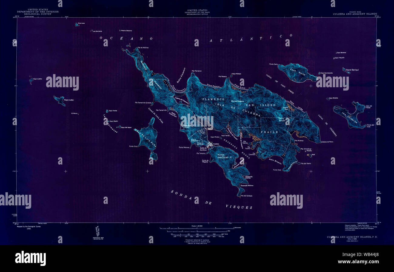 Carte TOPO USGS PR Porto Rico Vieques et îles adjacentes 3623991950 30000 Restauration inversé Banque D'Images