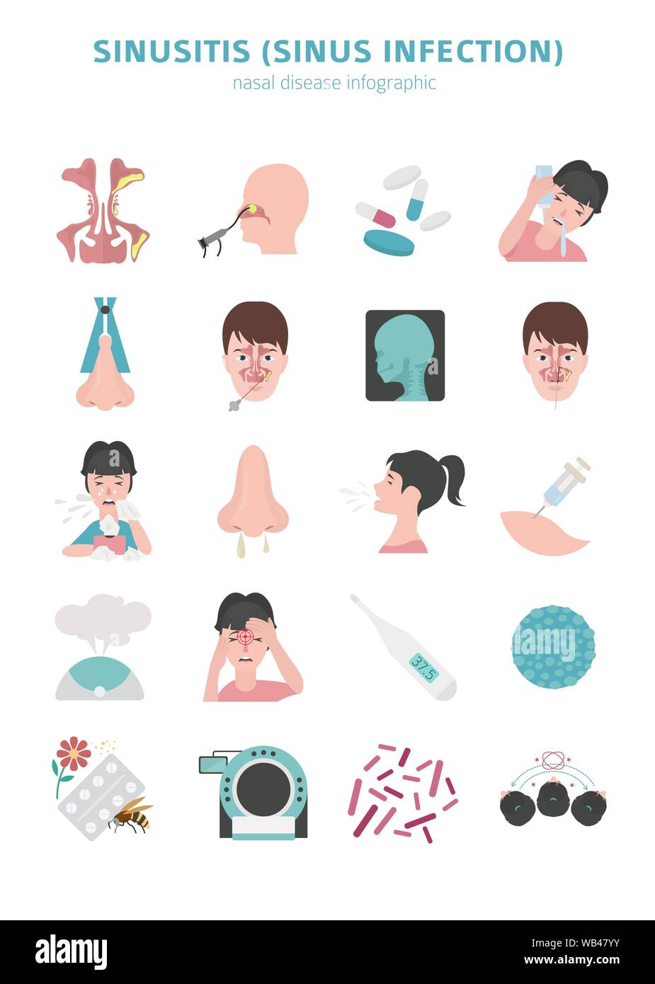 Maladies du nez. La sinusite, infection des sinus Diagnostic et traitement medical infographic design. Vector illustration Illustration de Vecteur