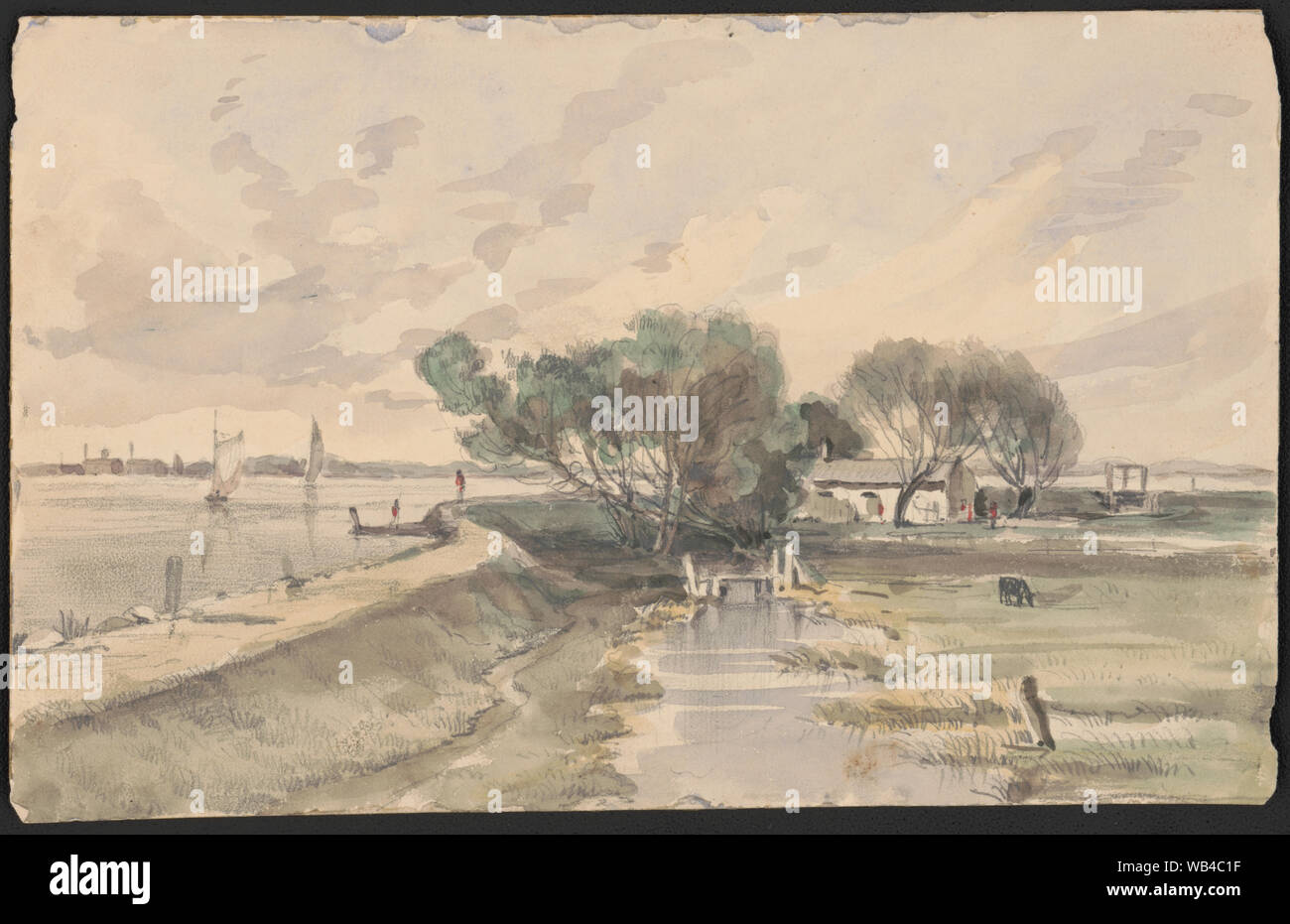 Pêche à Eagle Point cabin mai '57 3d Abstract/moyenne : 1 dessin sur papier crème : aquarelle et graphite ; feuille 15 x 24 cm. Banque D'Images