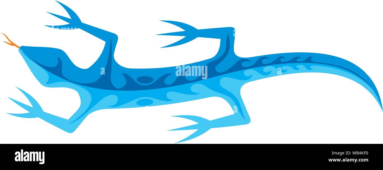 Icône lézard bleu avec des formes tribales sur le corps isolé sur fond blanc. Illustration de Vecteur