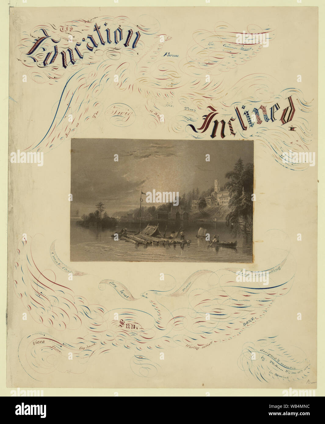 Tendance de l'éducation / / conçu et exécuté par TLB 9e mo 11e 1845 à 90 min Résumé/moyenne : 1 dessin : encre bleue et rouge avec du bois-gravure coller-le. Banque D'Images