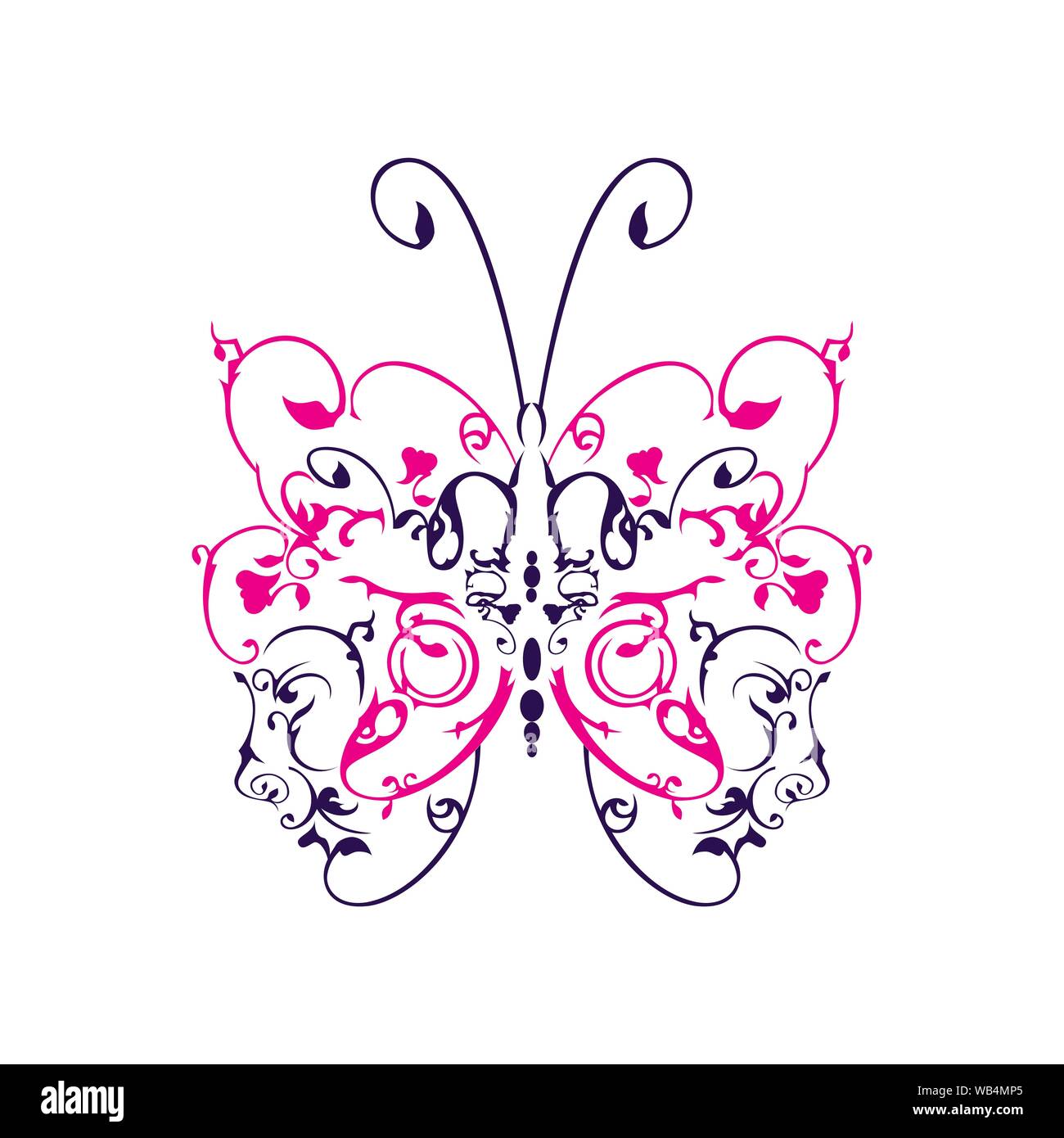 Abstract illustration papillon stylisé avec profil visage silhouette. Les ailes de papillon motif d'ornements floraux. Illustration de Vecteur