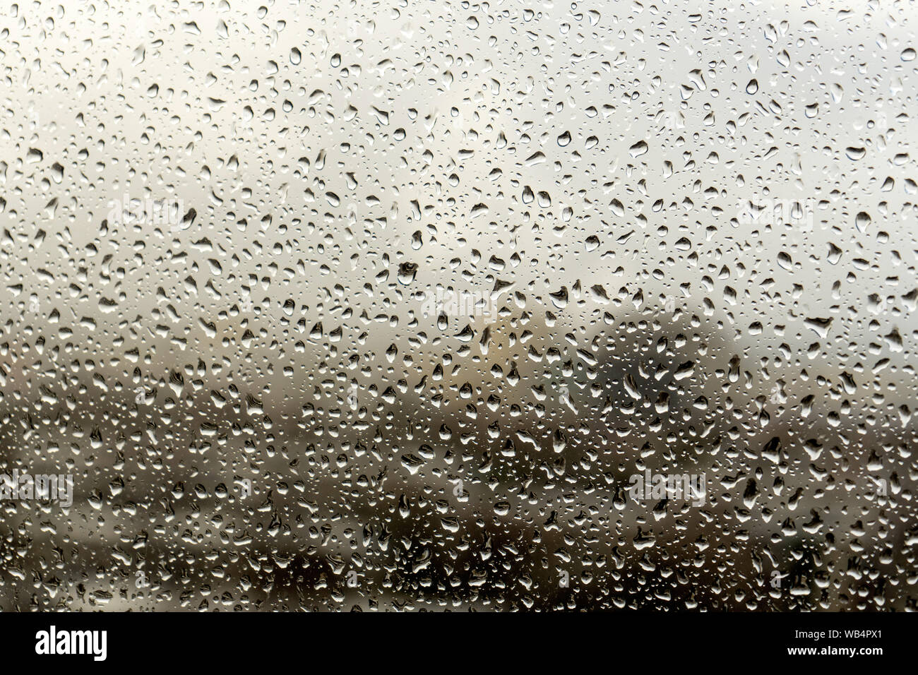 Gouttes de pluie sur la fenêtre. Paysage à travers le verre humide. Métaphore de la mauvaise humeur, la dépression et la tristesse Banque D'Images