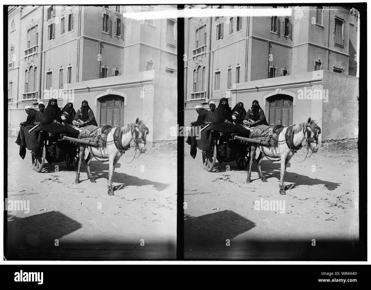 Caractères égyptiens, etc. Des ânes avec les passagers Abstract/medium : G. Eric et Edith Matson Photograph Collection Banque D'Images