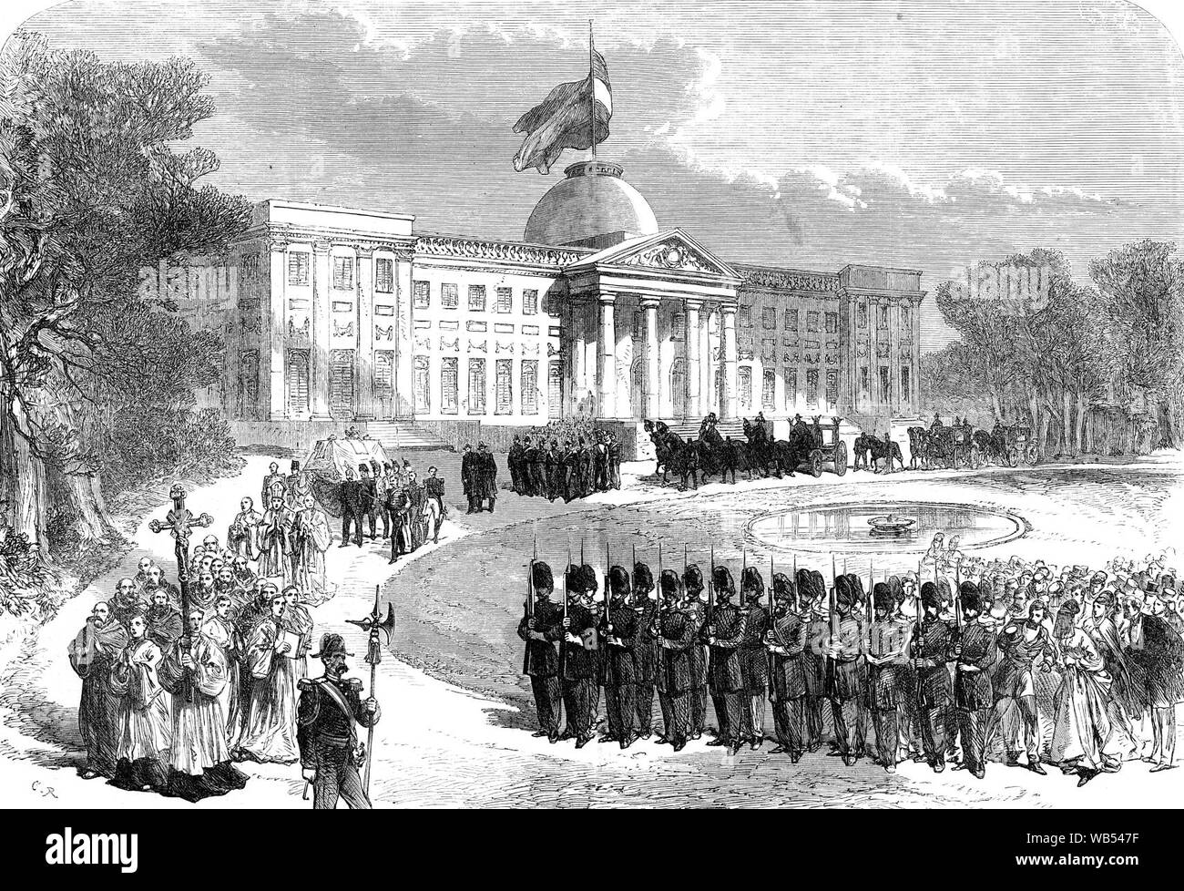 Départ du cortège lors des funérailles du prince Léopold de Belgique le 25 janvier 1869. Banque D'Images