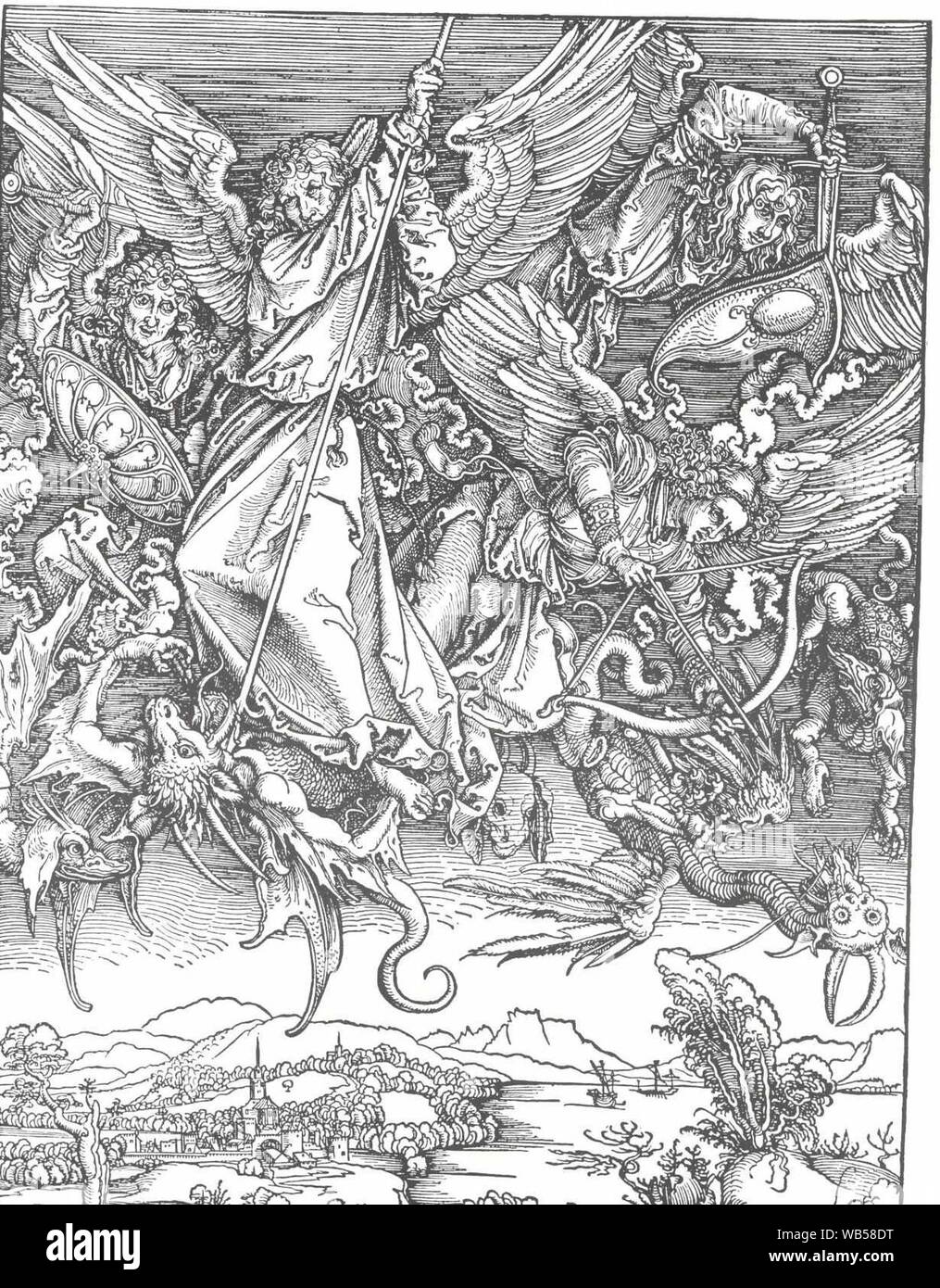 - Dürer Michaels Kampf mit dem Drachen. Banque D'Images