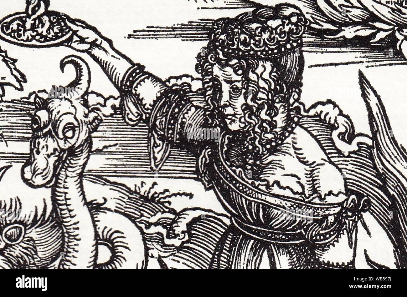 Dürer-Apokalypse Hure Babylon Ausschnitt. Banque D'Images