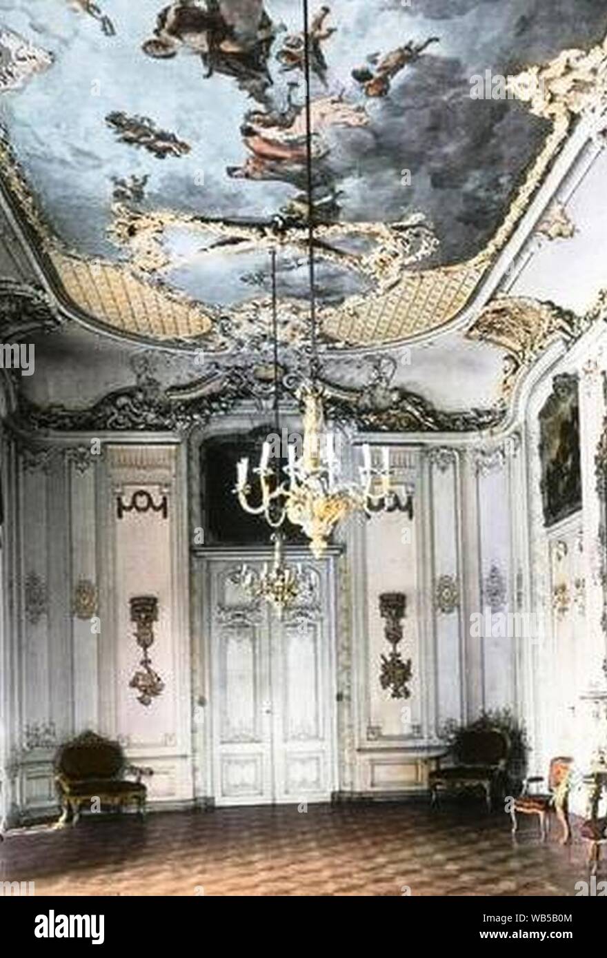 Düsseldorf Benrath Schloss Speisesaal colorierte Schwarz-Weiß-Photographie. Banque D'Images